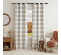 Buffalo Plaid Full Blackout Window Curtains 84 Inches Long Checkered Grommet Panels Farmhouse Geo Energy Efficient Drapes Noise Reducing Thermal Window Treatment Set for Bedroom Tan White,40"x84"x2
