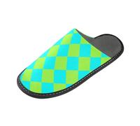 Buffalo Plaid Green Cyan Slippers Women Woman Indoor Slippers with Memory Foam For House, Bedroom