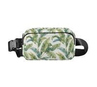 Buffalo Plaid Green Men Women Stylish Crossbody Bag Waist Packs for Travel Gym Work, Tropical Banana Leaf, One Size