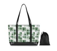 Buffalo Plaid Green Simple Tote Bag for Women 14 with Zipper Large Tote for Teacher with Lunch bolsa para laptop mujer