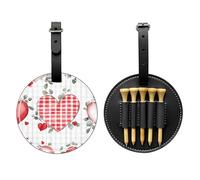 Buffalo Plaid Heart Golf Tee Holder Romantic Leather Golf Tee Organizer Bag for Women Men Water-Resistant Great Gifts for Golfer Lovers