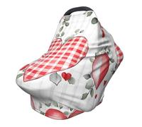 Buffalo Plaid Heart Nursing Cover 360° Full Coverage Romantic Stretch Scarf for Breastfeeding and Car Seat Cover Fit for Most Pushchairs and Prams