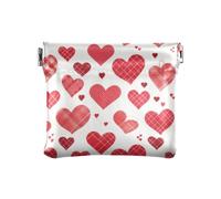 Buffalo Plaid Heart Shape Valentine's Cartoon Women's Leather Coin Change Purse Waterproof Card Key Organizer for Women Travel, buffalo plaid heart shape Valentine's Cartoon, One Size, Print Art