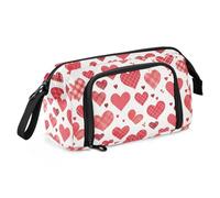 Buffalo Plaid Heart Shape Valentine's Day Pencil Bag Large Capacity Slots Pencil Case Lightweight School Supplies for Teen Girls for Man High School Supplies