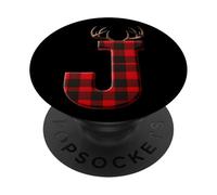 Buffalo Plaid J Letter With Antlers PopSockets Adhesive PopGrip