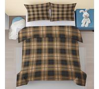 Buffalo Plaid King Size Duvet Cover Sets, Tartan Check Reversible Soft Bedding, Brown Black Grid Rustic Microfiber Quilt Cover with Zipper Closure, 2 Pillow Shams(3Pcs 230 x 220 CM)