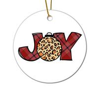 Buffalo Plaid Leopard Design Joy Pendants Xmas Tree Ornament With Gold String Decor Keepsake For Holiday Party Family 7.3Cm