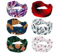 Buffalo Plaid Pattern Red Black Inclined Soft Headband for Women, 6 Pack Wide Headbands, Non Slip Workout Hairbands for Yoga Fitness Travel Gym, Hair Accessories