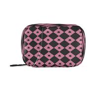 Buffalo Plaid Pink Black Poker Valentines First aid Bag with Detachable Compartments Portable Small Pill Organizer for Purse
