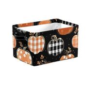 Buffalo Plaid Pumpkin Large Collapsible Storage Baskets with Handles, Autumn Harvest Fabric Storage Bin Organizer Box for Shelves, Toy Clothes Nursery Closet Living Room Decor