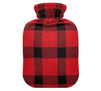 Buffalo Plaid Red Black Tartan Hot Water Bottles with Soft Cover Warm Water Heat Bottles for Menstrual Cramps Pain Relief Medium