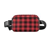 Buffalo Plaid Red Black Trendy Waist Bag Fanny Pack for Women Men Teenagers Large Capacity Sling Bag Travel Essential with Adjustable Strap for Travel Vacation Running, Buffalo Plaid Red Black, One