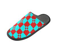 Buffalo Plaid Red Cyan Slippers For Women Woman Indoor Slippers with Memory Foam For House, Bedroom