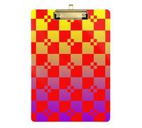 Buffalo Plaid Red Yellow Violet Gradient Acrylic Office Mate Slim clipboard Standard Letter A4 Size Plastic for Student Girls Kids Teacher clipboard Gold 12x9in Tablas para escribir