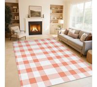 Buffalo Plaid Rugs Living Room Gingham Orange Pink Area Rugs for Bedroom 120 x 180, Printed Anti Slip Washable Short Pile Carpet for Kitchen Home Decor C-N2