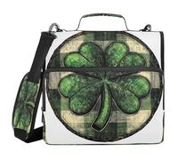 Buffalo Plaid Shamrock Round St 1.5-Inch 3-Ringing Zippered Binder Bag with Shoulder Strap & Handle Easy to Carry School Supplies Organizer for Middle School