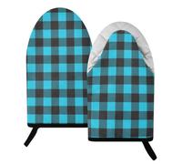 Buffalo Plaid Sky Blue Black Oven Mitts Short Kitchen Oven Gloves