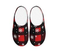 Buffalo Plaid Snowflake Women's Slippers Flannel House Slippers for Men Vintage Non-Slip Warm Winter Shoes for Indoor Outdoor UK 7-8