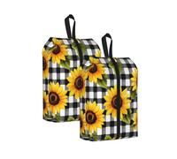 Buffalo Plaid Sunflower Travel Shoe Bag 2Pcs Plaid Flower Water Resistant Shoe Organiser with Zipper Handle, Lightweight Pouch for Suitcase & Gym, Folds Flat for Packing
