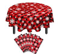 Buffalo Plaid Table Cover - 51 X 86'' Disposable Round Red and Black Checkered Tablecloth for Xmas Party Decor Winter Holiday (6 Pack)