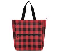 Buffalo Plaid Tartan Check Scotland Red Black Christmas Cute Book Tote Bag for Boys Girls Women Water-resistant Teacher Tote Bags Shoulder Bag with Zipper for School and Playtime Rainbow