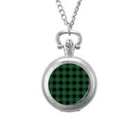 Buffalo Plaid Vintage Pocket Watch Alloy Pendant Watches Necklace Gift for Men Women Silver-Style
