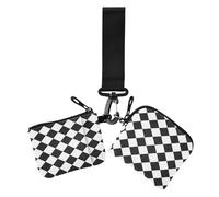 Buffalo Plaid White Black Dual Coin Purse Credit Card Holder Wallet Mini Fashion Identity Card Protector with Wristle Strap for Work 2 Pcs billetera de mujer para tarjetas, buffalo plaid white black