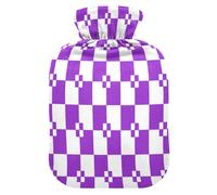 Buffalo Plaid White Violet hot Water Bottle with Soft Cover, 1L Water Bag for Hand Feet Warmer, Hand Feet Warmer