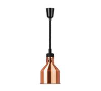 Buffalo Retractable Steel Heat Shade 250W Food Warmer, Copper Finish | Adjustable cord length from 280 to 1520mm offers flexible positioning, compatible with R40 or BR40 bulbs for pass use.