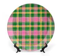 Buffalo Scottish Tartan Plaid Checkered Printed Bone China Decorative Plate Ceramic Decorative Plate with Display Stand for Home Wall Decor