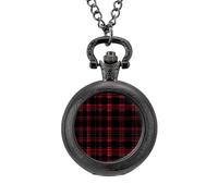 Buffalo Scottish Tartan Plaid Checkered Red Men's Pocket & Fob Watches Analogue Display Quartz Watch with Chain for Birthday Christmas Father's Day Black-Style