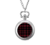 Buffalo Scottish Tartan Plaid Checkered Red Men's Pocket & Fob Watches Analogue Display Quartz Watch with Chain for Birthday Christmas Father's Day Silver-Style