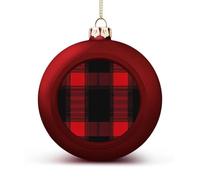 Buffalo Scottish Tartan Plaid Checkered Red Shiny Christmas Ball Ornaments for Xmas Tree Hanging Balls Holiday Party Decoration 1PCS