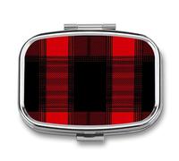 Buffalo Scottish Tartan Plaid Checkered Red Travel Pill Organizer Small Square Metal Portable Medicine Case Box for Purse Pocket