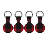 Buffalo Scottish Tartan Plaid Checkered Red Trendy GPS Cases Holder with Key Chain Ring Portable Protective Covers Compatible with Airtag