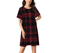 Buffalo Scottish Tartan Plaid Checkered Red Women's Nightdresses Soft Nightgown Short Sleeve Sleepwear Crew Neck Nightshirts
