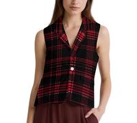 Buffalo Scottish Tartan Plaid Checkered Red Women's Waistcoat Laplel Sleeveless Stylish Suit Vest for Formal Casual Wear M