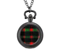 Buffalo Scottish Tartan Plaid Red Green Men's Pocket & Fob Watches Analogue Display Quartz Watch with Chain for Birthday Christmas Father's Day Black-Style