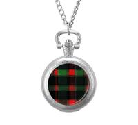 Buffalo Scottish Tartan Plaid Red Green Men's Pocket & Fob Watches Analogue Display Quartz Watch with Chain for Birthday Christmas Father's Day Silver-Style