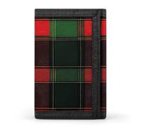 Buffalo Scottish Tartan Plaid Red Green Trifold Men's Wallets with 8 Card Slots & Key Hook Slim Travel Purse Money Clip