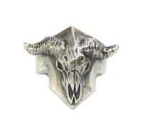 Buffalo Skull Bull Horn 925 Sterling Silver Punk Ring TA133A UK Size N½~Z1 (UK S½ (60.8mm))