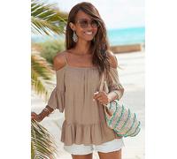 Buffalo Spaghetti Strap Off-The-Shoulder Peplum Blouse Taupe