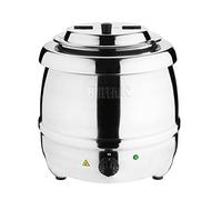 Buffalo Stainless Steel Commercial Electric Soup Kettle Warmer, 10L | Gentle wet heat operation prevents food burning up to 98°C, with a simple dial control. Portable setup for mobile catering.