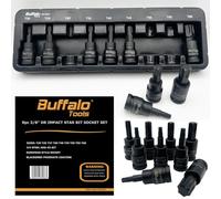 Buffalo Tools 11pcs 3/8 inch Torx Star Impact Socket Bit Set T10-T60, Durable Chrome Vanadium Steel, Rust Resistant TRX-Star Tool Set with Storage Tray