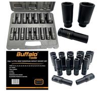 Buffalo Tools 16pc 1/2 inch Deep Impact Socket Set, Metric, 10mm-32mm, 6 Point European Style Sockets, Durable Chrome Vanadium Steel, Rust Resistant Finish, Comes in Storage Case