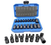 Buffalo Tools 17pc Impact E-Star Sockets Set E5 - E24, 3/8 and 1/2" Drive, Female External TRX