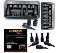Buffalo Tools 7pcs 3/8 inch Hex Impact Socket Bit Set H3-H10, Durable Vanadium Steel, Rust Resistant Finish, 2mm-10mm Tool Set with Storage Tray