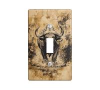 Buffalo Watercolor Light Switch Cover Plates/Outlet Covers, Rustic Brown Wildlife for Home Decor, Thermoplastic Wall Plates, Standard Size Single Toggle