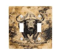 Buffalo Watercolor Switch Cover Plates - Outlet Covers - Rustic Brown for Home Decor - Thermoplastic Wall Plates - Double Rocker