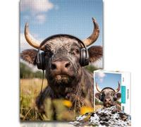 Buffalo Wearing Headphones 1000 Piece Jigsaw Puzzles for Teenagers Gifts,Help The Brain Exercise Addictive Toys to Cultivate Patience Great Gift (50x75cm)